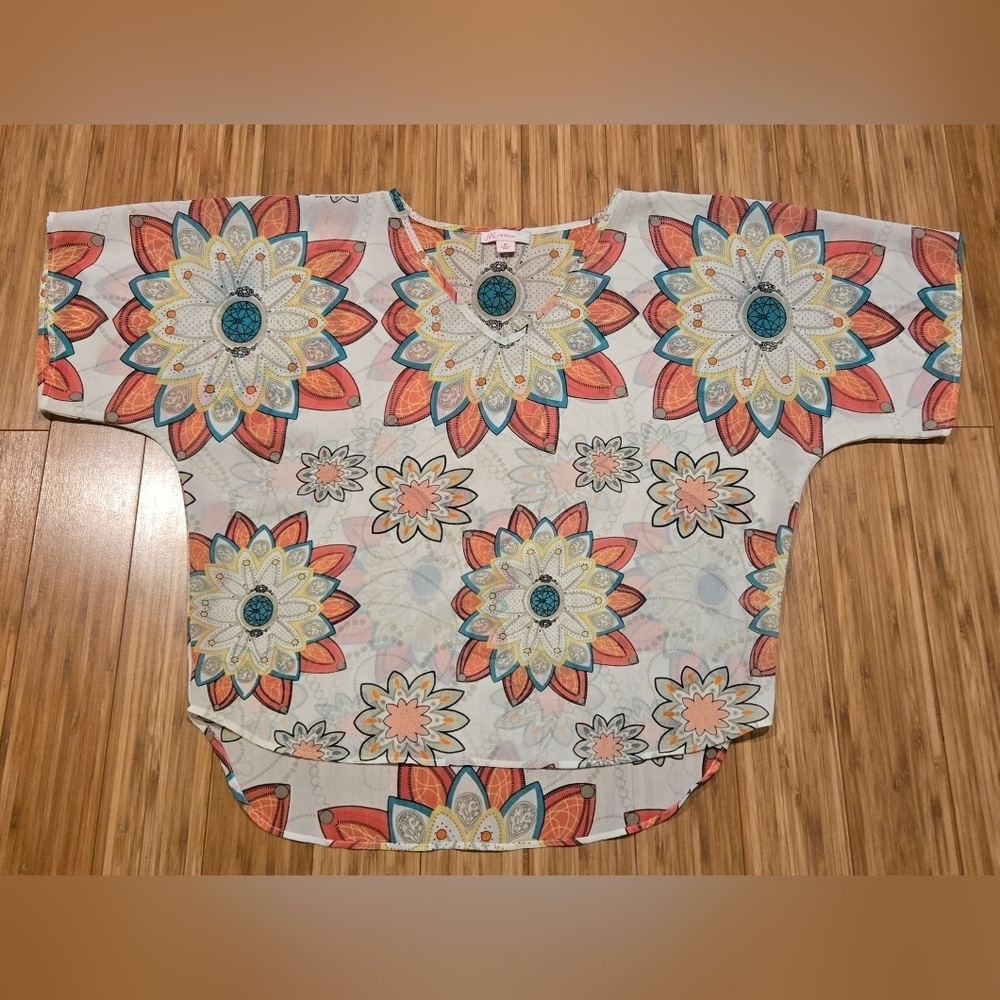 NWOT JW Style Floral Print Sheer Top